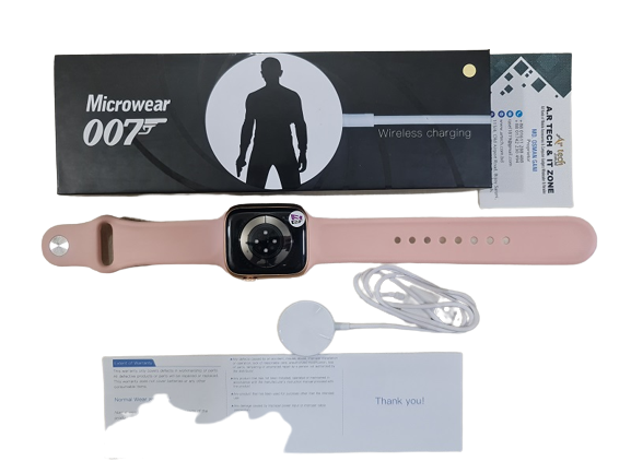 Microwear 007 Smartwatch Wireless Charger Calling Series 7- Pink Images
