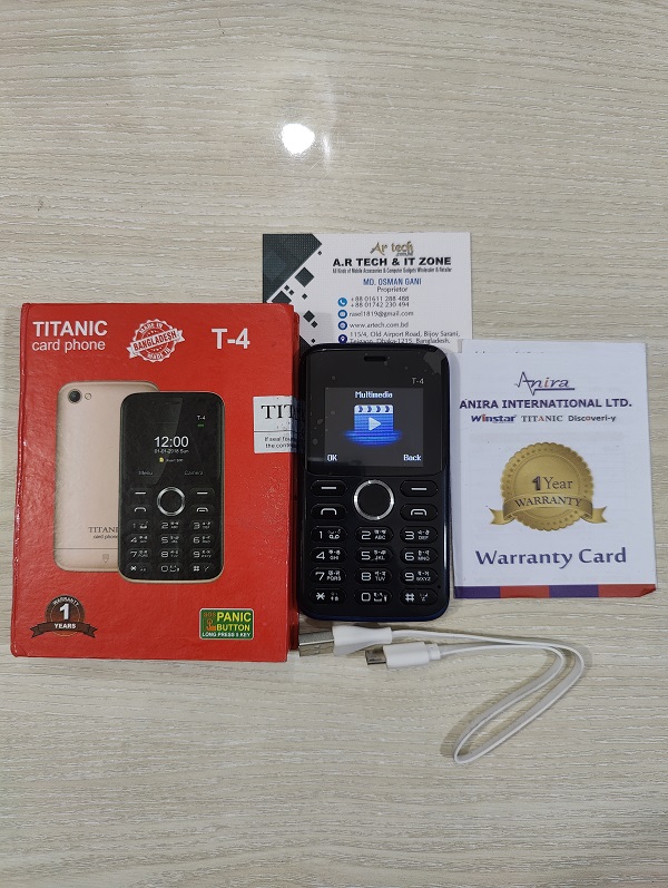 Titanic T4 Mini Card Phone Dual Sim Warranty - Blue image