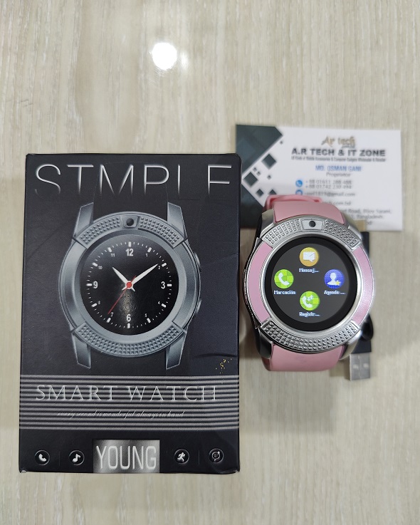 V8 Smart Mobile Watch Touch Display Camera Direct Calling Option Sms - Pink image